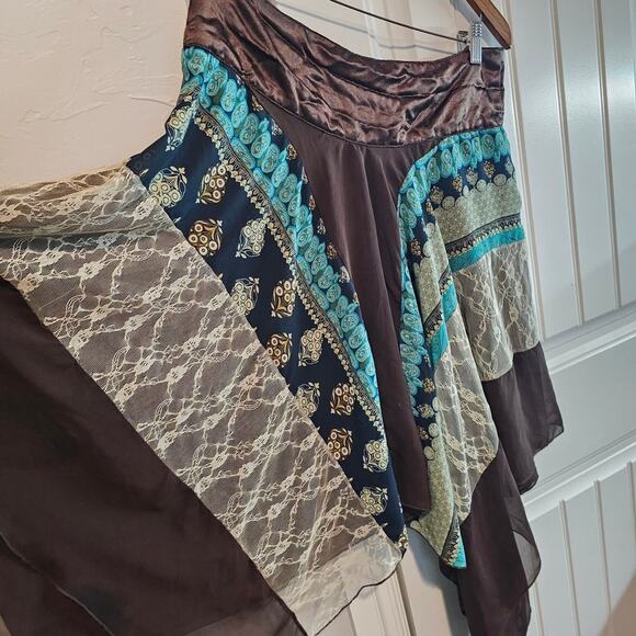 Vintage Y2K Wetseal Skirt Womens Large Brown Boho Festival Asymmetrical Fairy - Picture 2 of 11
